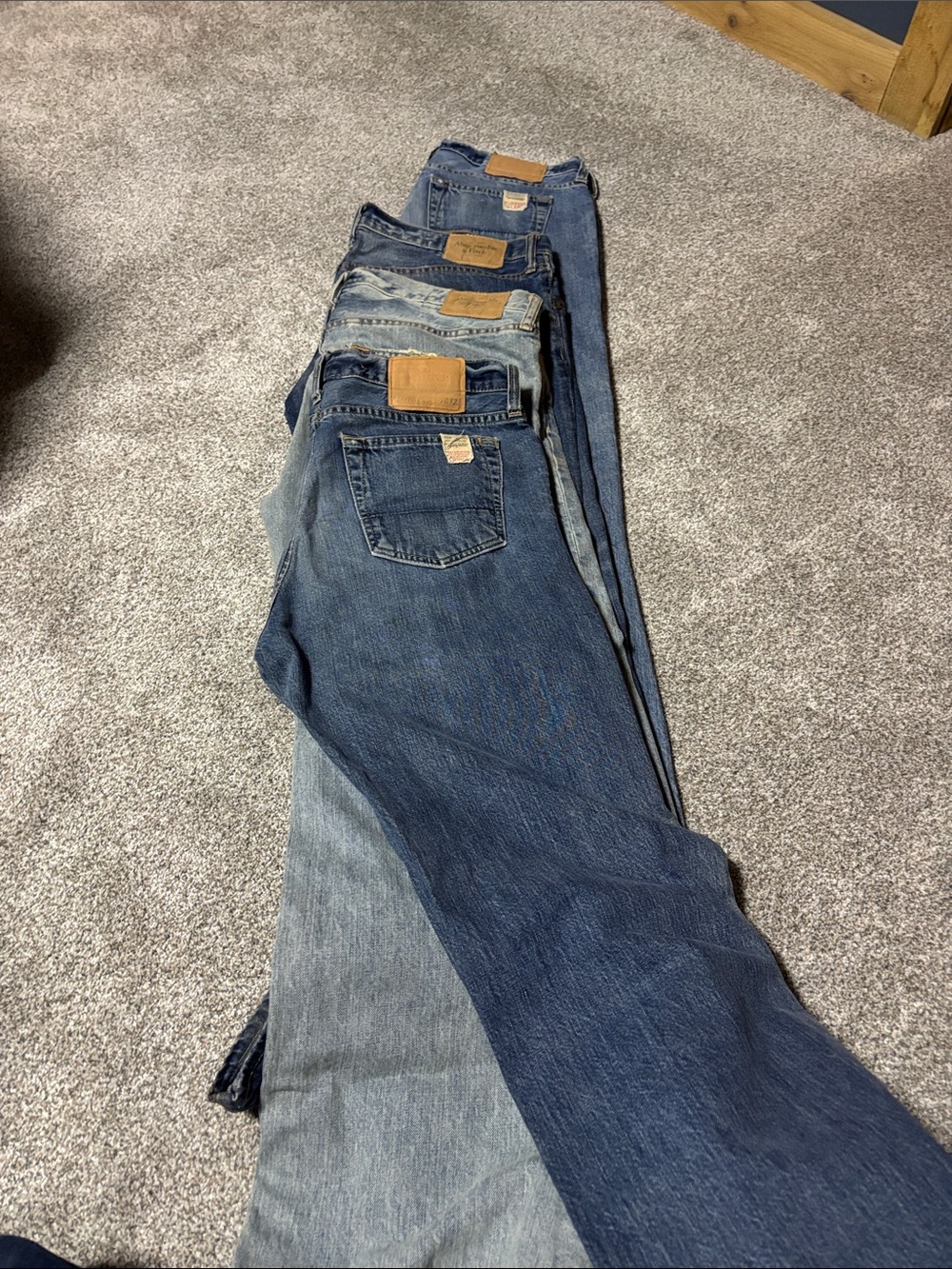 Abercrombie & Fitch Light and Dark Blue chugged boot cut jean 32x32
